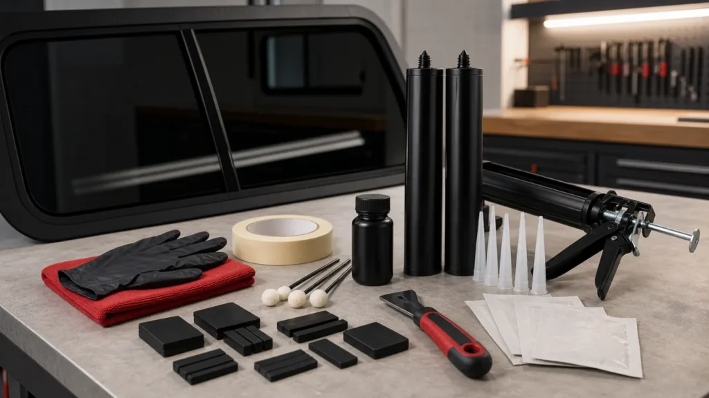 Complete professional fitting kit for bonded campervan windows